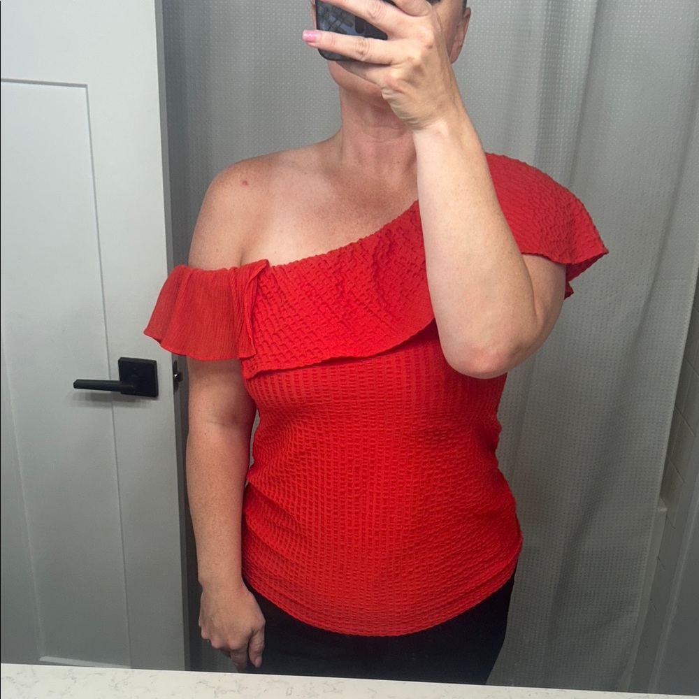 Club Monaco Red One-Shoulder Blouse